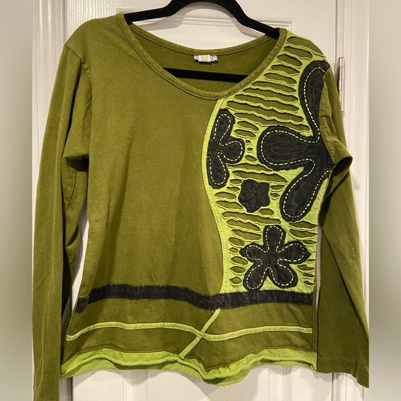 mexicali blues Tops - Mexicali Blues Size S Green Mixed Fabric Embroidered Boho Long Sleeve Top